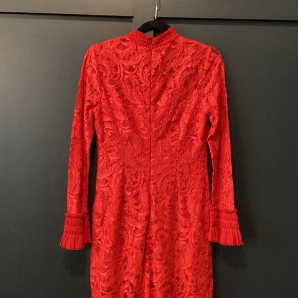 Alexis Red Fala Lace Sheath long sleeve cocktail formal Midi dress L - Picture 11 of 11